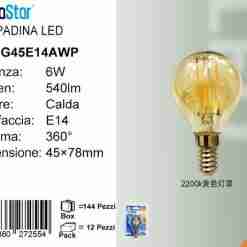 Lampadina Led A Filamenti E14 6w 540lm 2200k