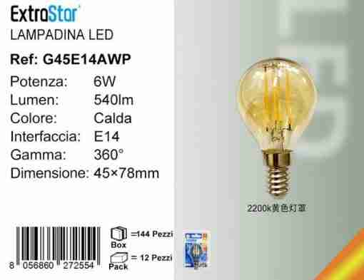 Lampadina Led A Filamenti E14 6w 540lm 2200k