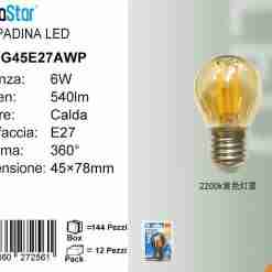 Lampadina Led A Filamenti E27 6w 750lm Luce Fredda