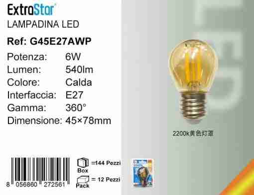 Lampadina Led A Filamenti E27 6w 750lm Luce Calda