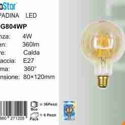 Lampadina Led A Filamenti E27 4w 360lm 2200k