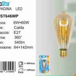 Lampadina Led A Filamenti E27 6w 540lm 2200k