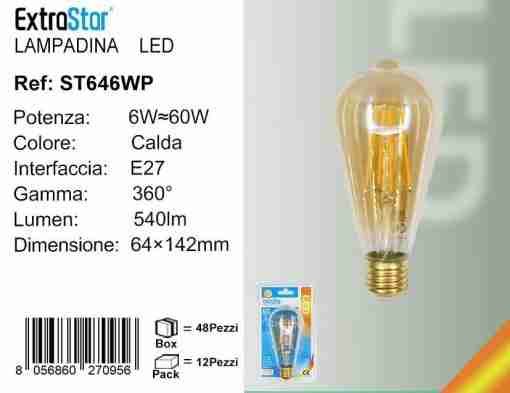 Lampadina Led A Filamenti E27 6w 540lm 2200k