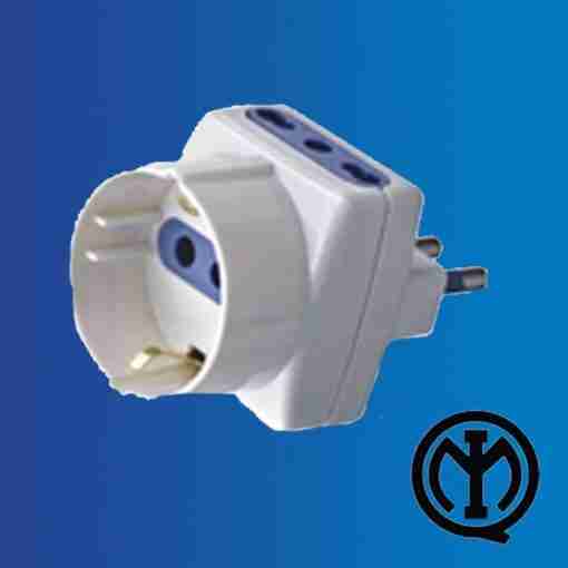 Adattatore 16a 2 Prese 10/16a Bipasso+1 Presa 10a Schuko