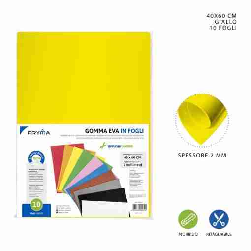 Pryma Foglio Gomma Eva 40x60cm 2mm Giallo