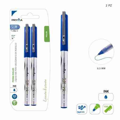 Pryma Penna Roller Slim 0.5mm 2pz Blu Bl.