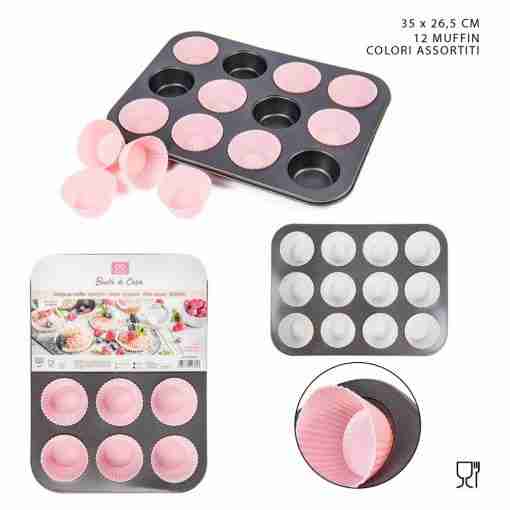 Dc Casa Stampo Muffin+Pirott.Silicone 12p. 35x26.5