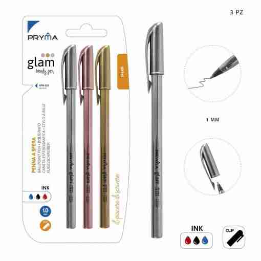 Pryma Penna Sfera Glam 1mm 3pz Ass. Bl.