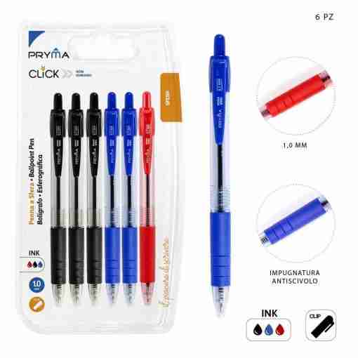 Pryma Penna Sfera Scatto Click 1mm 6pz Ass. Bl.